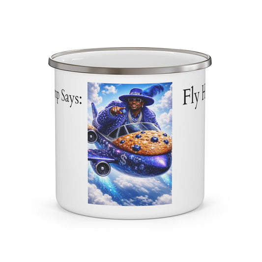 Blueberry Pimp Airplane Artwork Enamel Mug | Fly High Baby phrase