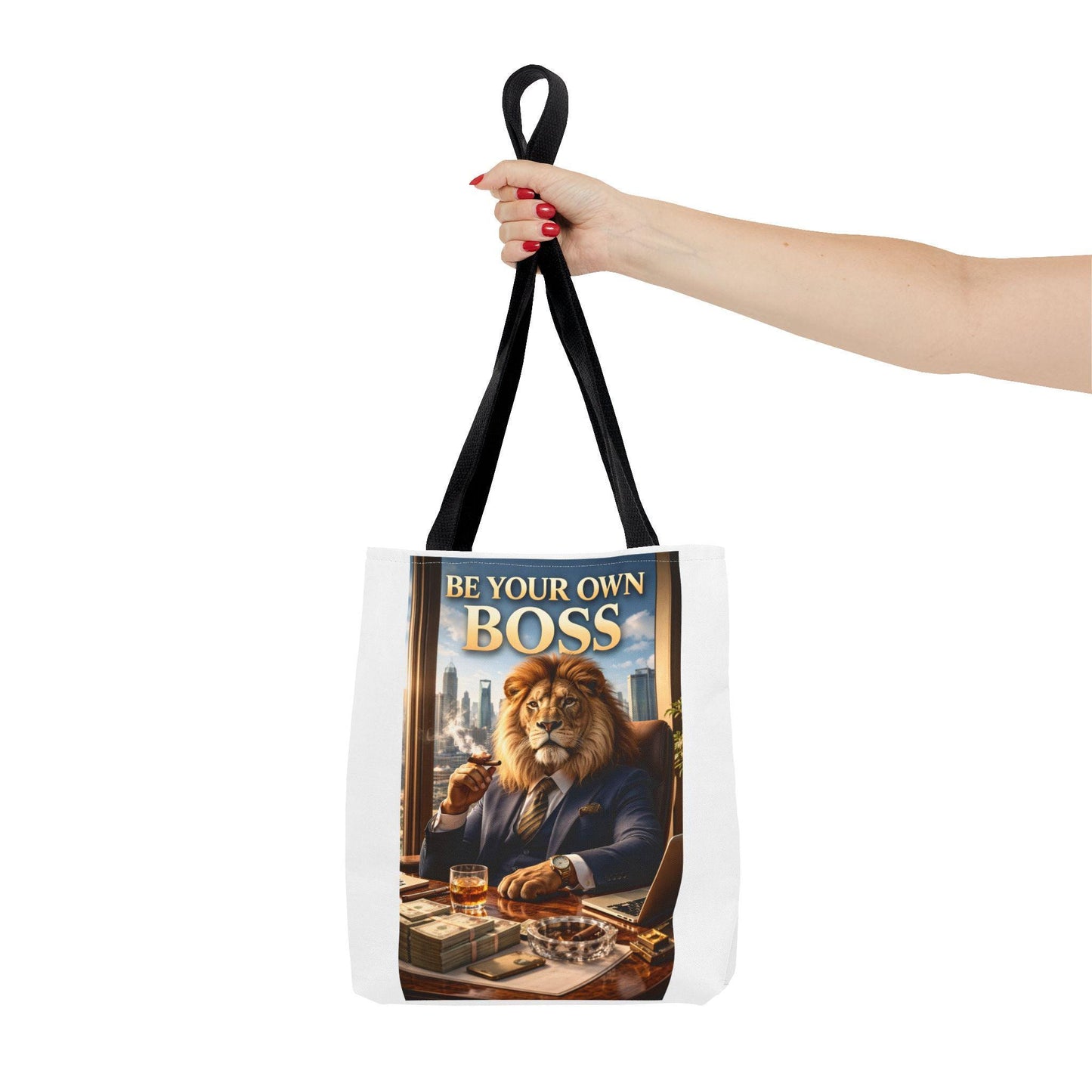 Be Your Own Boss Lion Tote Bag | Motivational Animal Artwork