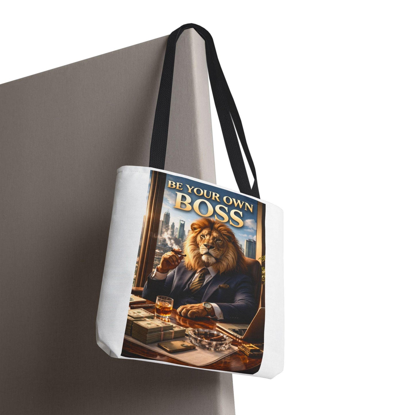 Be Your Own Boss Lion Tote Bag | Motivational Animal Artwork