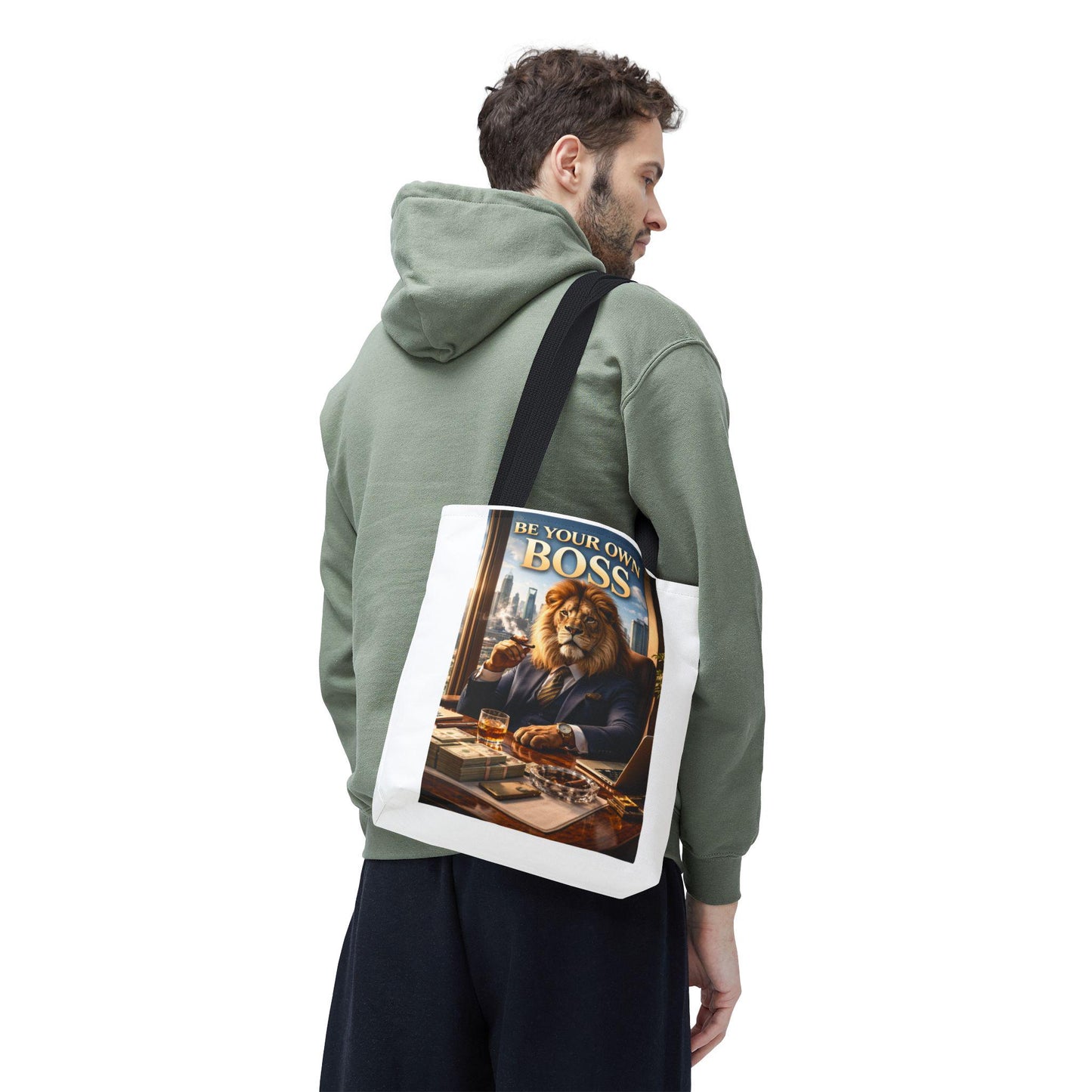 Be Your Own Boss Lion Tote Bag | Motivational Animal Artwork