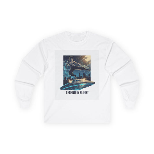 Legend in Flight Long Sleeve Tee | Retro Pilot Skyline Illustration