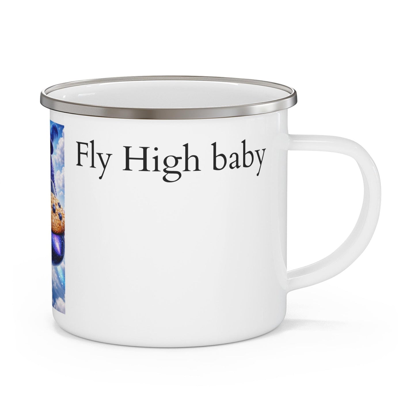 Blueberry Pimp Airplane Artwork Enamel Mug | Fly High Baby phrase
