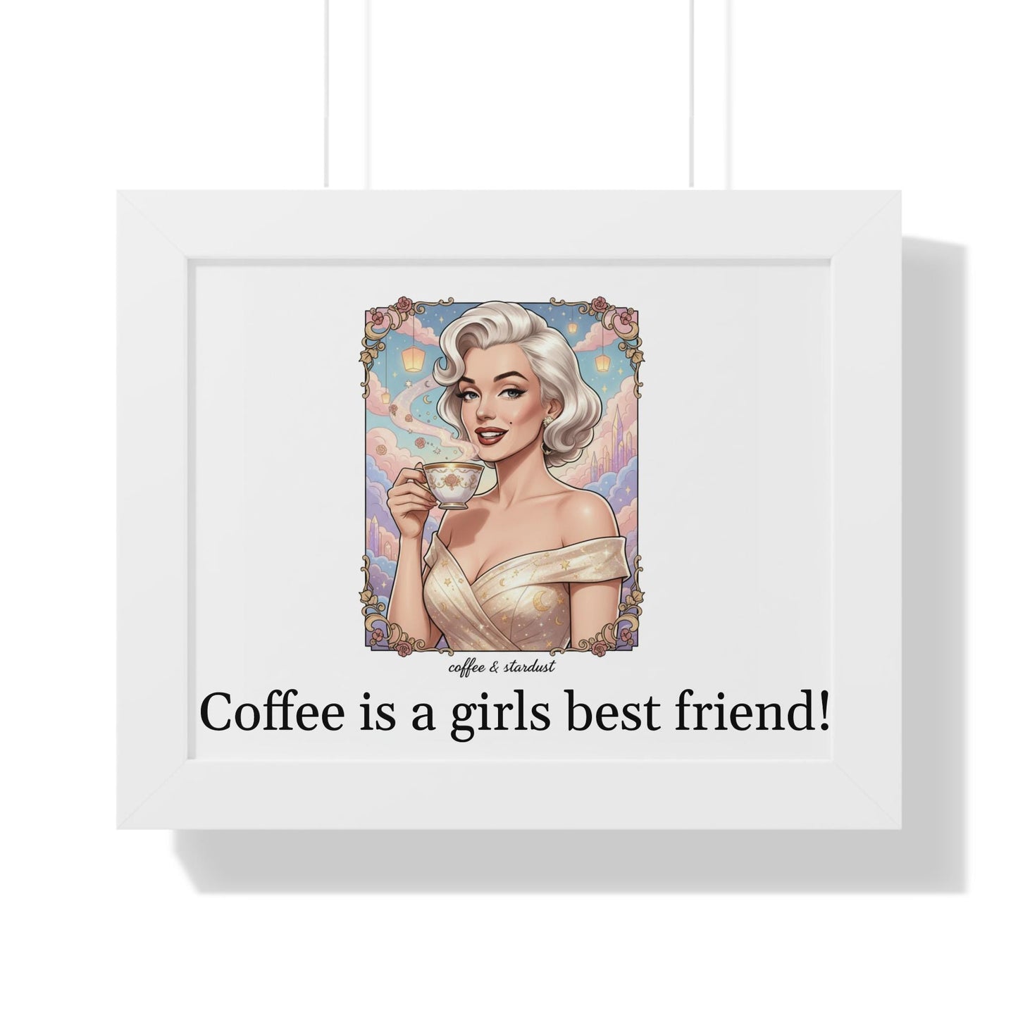 Retro Pinup Woman with Coffee Framed Horizontal Poster | Coffee Decor