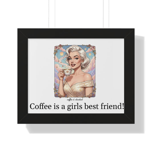 Retro Pinup Woman with Coffee Framed Horizontal Poster | Coffee Decor