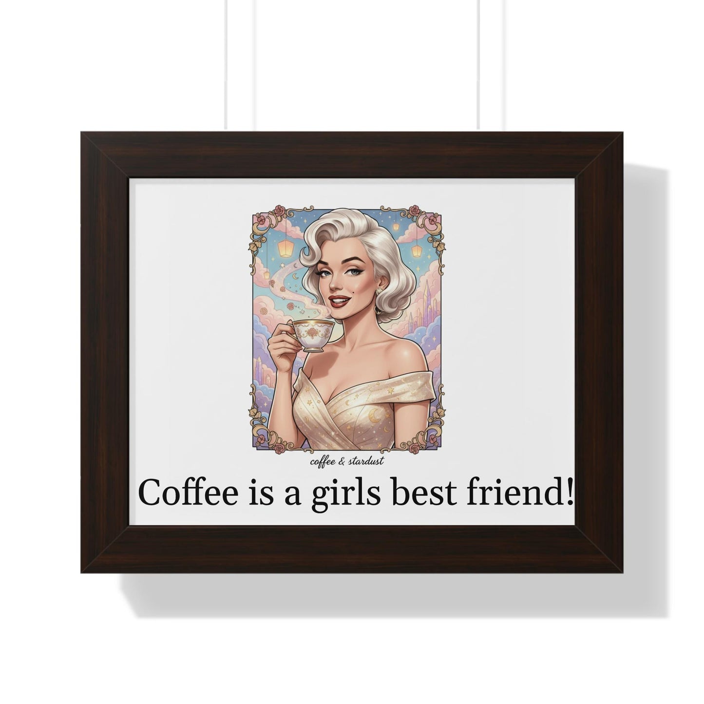 Retro Pinup Woman with Coffee Framed Horizontal Poster | Coffee Decor