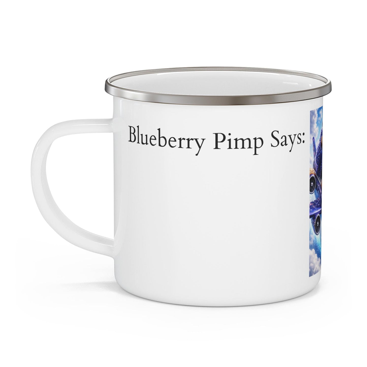 Blueberry Pimp Airplane Artwork Enamel Mug | Fly High Baby phrase